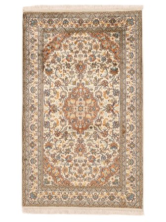 Kaschmir Reine Seide Teppich Handgeknüpft 94X152 Braun/Beige Indien