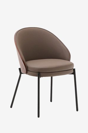 Kave Home - Eamy-tuoli ruskeaa keinonahkaa, tuhkaviilua, pähkinäpuuta ja mustaa metallia. - Ruskea - Tuolit - - Homeroom