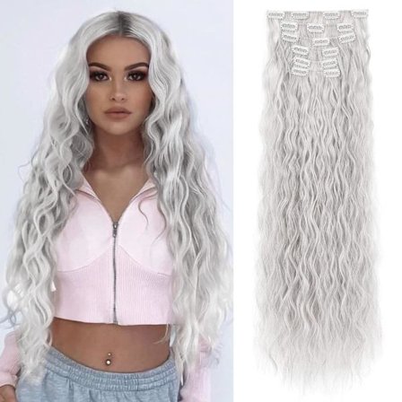 Clip In Hair Extensions. 6 st Curly 24" lång syntet
