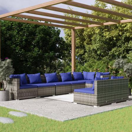 Vidaxl Loungegrupp För Trädgården Med Dynor 8 Delar Konstrotting Grå