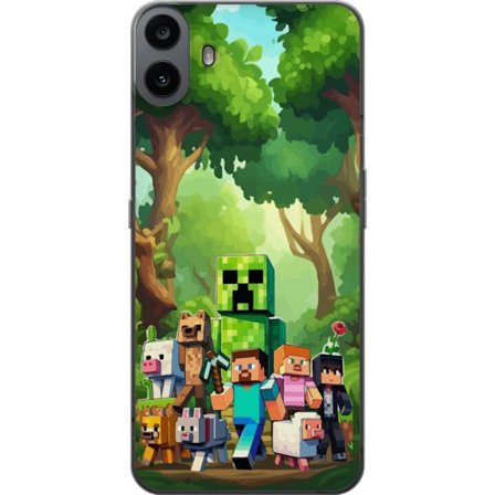 Kompatibelt Mobildeksel til Nothing CMF Phone 1 Blokkete pikselerte spillverden med grønne figurer og dyr i frodig skogsmiljø