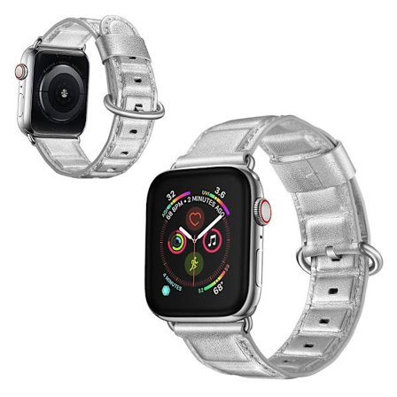 Apple Watch Series 5 44mm bekvämt klockarmband i äkta läder - Silver