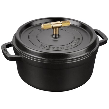 Staub Buster+Punch rund gryte 24 cm, messingknott' - 'Svart/messing