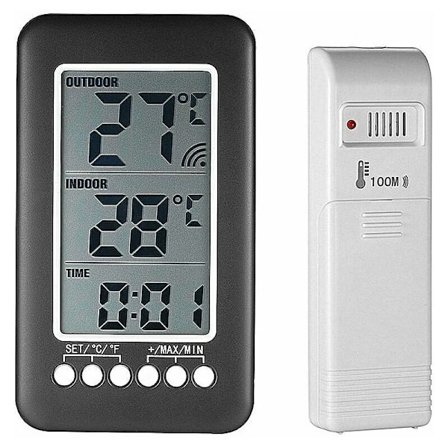 Trådløs indendørs/udendørs termometer med digitalt ur Trådløs vejrstation med udendørs sensor, sort fredag 2020 Temperaturmonitor Smart LCD-display °C