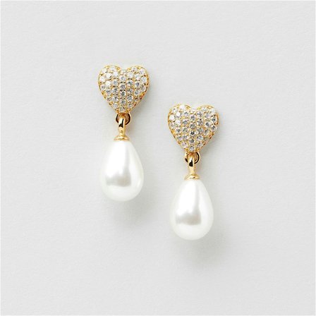 Ariel Heart Pearl Studs - 24K VERGOLDETES STERLINGSILBER