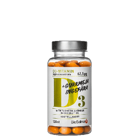 BioSalma D3-Vitamin + Gurkemeje Ingefær 120 kapsler