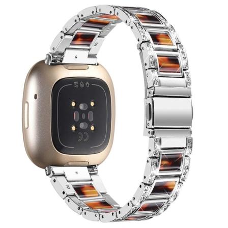 Fitbit Sense / Versa 3 urrem med rhinestone-dekor i resinblok - Sølv / Skildpaddeskal Farve Silver grey