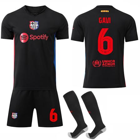 2024-2025 Barcelona Bortalag Svart Jersey Fotbollströja Set Nr.6 GAVI S