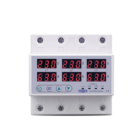 DIN-skinne 3-faset spenningsrelé 3p+n Voltmeter Amperemeter Over og Under Spenningsmonitor Reléer Protec