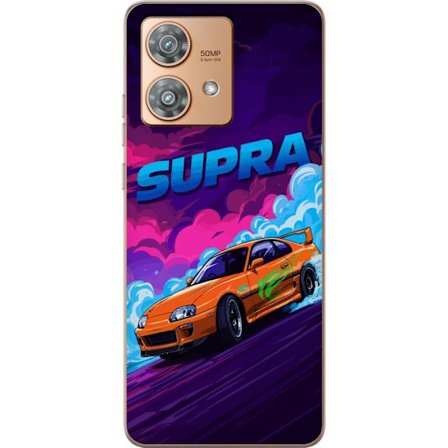 Kompatibel Mobilcover til Motorola Edge 40 Neo Toyota Supra i drift med neonfarvet røg, fartfornemmelse og natlig street racing-miljø