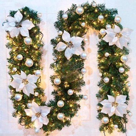 270cm Christmas Tree Garland, Artificial Christmas Tree Garland Decorated With Led Lights For Christmas Tree Door Staircase Fireplace (silver)