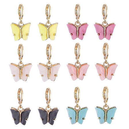 6 färger Butterfly Drop örhängen Tiny Dainty Mini Butterfly Hoop Örhängen Set