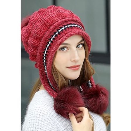 Strikket hue med pompon til kvinder