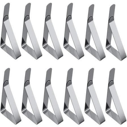 12-pack justerbara bordsduksklämmor i rostfritt stål, bordsduksklämmor, bordsdukshållare (silver)