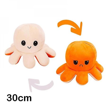 30/40 cm Käännettävä mustekalapehmolelu kaksipuolisella kuviolla täytetty sarjakuva WDX oranssi beige 30 cm