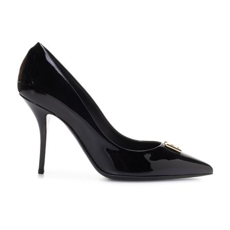 Dolce & Gabbana, Patent Leather Pumps With DG Logo Czarny, Kobieta, Rozmiar: 39 EU