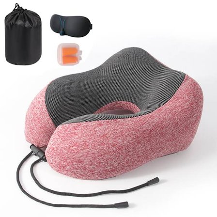 Resekudde, 100% memory foam U-formad nackkudde, bekvämt och ventilerande överdrag, maskintvättbar, resekit för flygplan