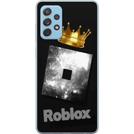 Kompatibel Mobilcover til Samsung Samsung Galaxy A52 5G Minimalistisk sort og sølvfarvet Roblox-symbol med gylden krone og luksuriøs gamer-æstetik