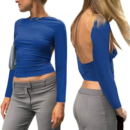 Dame Sexy Ryggåpen Topp Kort Erme Ryggløs T-skjorte Y2k Mote Skjorter