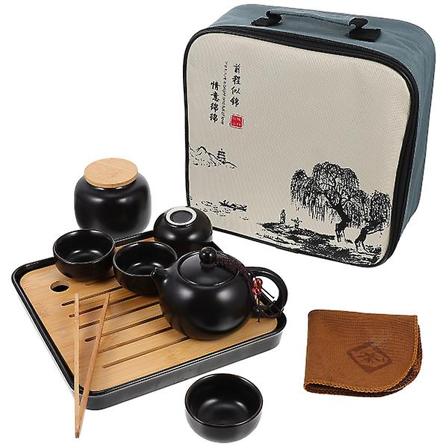 Keramisk Tekopp Japansk Tesett Zens Resetets Tekoppar Bärbar Tesett Kontor T Black 20.5X20.5X3CM