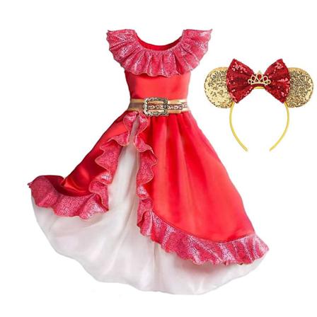 Elena Avalorin prinsessapuku Tyttö Disney Anime Roolipeli Vaatteet Halloween Karnevaali Cosplay Asu Lapset Punainen Ruffle Pitkä Mekko Elena Setit 0 