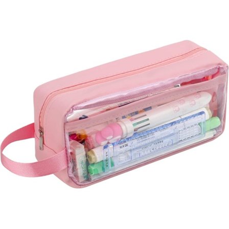 1 stk. etui kun, Transparent penalhus, Transparent penalhus til eksamen, Vandtæt PVC Transparent toilettaske til opbevaring Pink