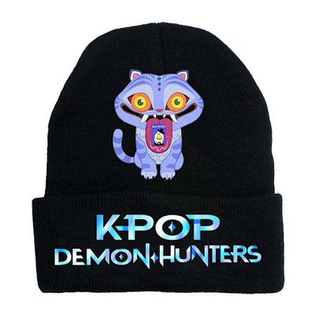 KPOP DEMON HUNTER ympäristön neulottu pipo kierretty villapipo painettu pipo ulkona kylmä hattu aikuinen Musta-1-FS-