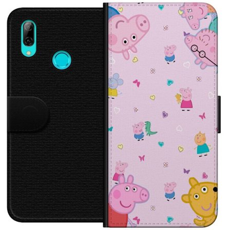 Kompatibelt Lommeboketui til Huawei P smart 2019 Peppa Gris med en baby i armene, mamma gris motiv i fargerik og myk barneillustrasjon med hjerter