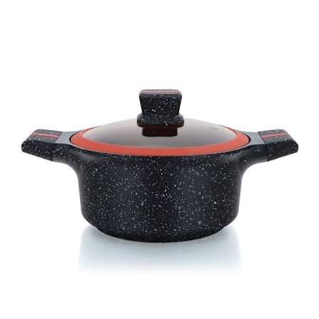 Cocotte med granitbeläggning och glaslock 24 cm Herzberg HGRSCAS24