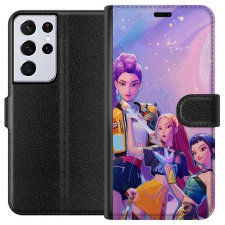 Kompatibelt Lommeboketui til Samsung Galaxy S21 Ultra 5G Futuristiske popdamer i neonfarger med magiske detaljer mot en drømmeaktig galaksebakgrunn