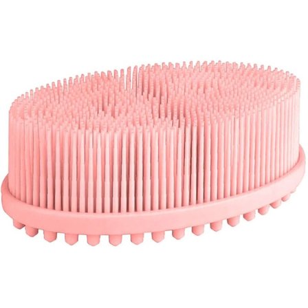 Silikone badebørste til våd og tør børstning. Blød børste til at eksfoliere død hud og blid massage forbedrer blodcirkulationen (pink).