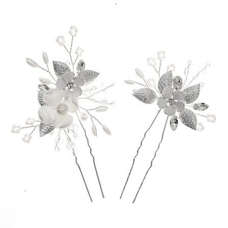 Sølvpar, fire blade U, hårbryllupsblomster hårtilbehør