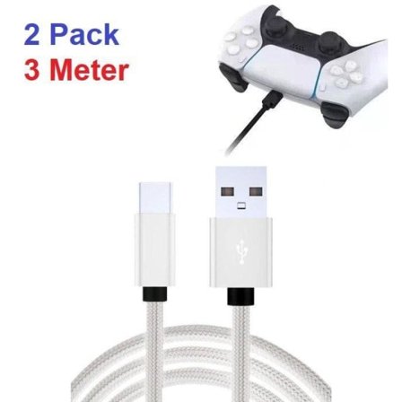 2-pack 3M PS5 / Playstation 5 Laddningskabel för Kontroller Vit