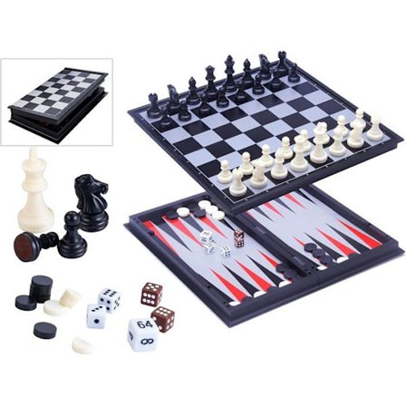 Resespel - Engelhart - Backgammon/Schack - 24 cm - Svart/Vit - Magnetisk