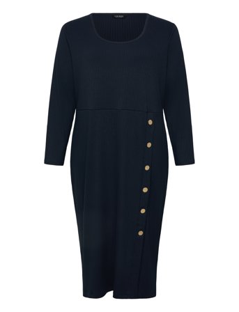 Lauren Women Button-Trim Rib-Knit Dress - Navy - 46-48
