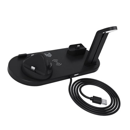 4 i 1 Trådløs Oplader Hurtig Trådløs Opladningsstander Beslagstøtte til IPhone 14 til Iwatch til IOS Ørepropper Sort