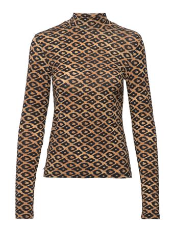 Printed Long-Sleeved Mock Neck Organic Cotton T-Shirt Brown Scotch & Soda