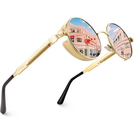 Retro Steampunk -tyyliset unisex-aurinkolasit pyöreillä metallikehyksillä, polarisoidut, rentouttavat, turvalliset ja mukavat, miehille ja naisille