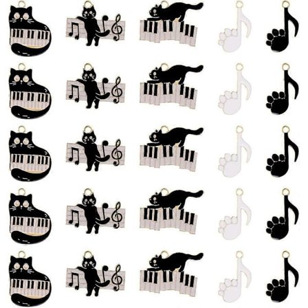 30 STK 5 Stil Kat Vedhæng Bulk Sort Kat Vedhæng Bulk Musiknote Musikinstrumenter Klaver Mini Kat Tegneserie Pote Dyr Legering Vedhæng