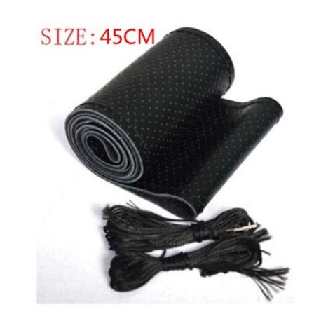 (45CM SVART) Stor rattkåpa för husbil Lastbil mikrofiberläder bil 45cm rattfläta Hållbar