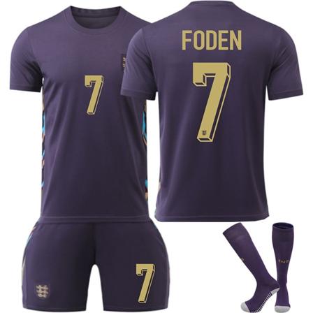 2425 England borta mörkblå nr 7 Foden fotbollsstil fotbollströja kostym vuxna barn storlek No. 7 Foden S(160-170CM)