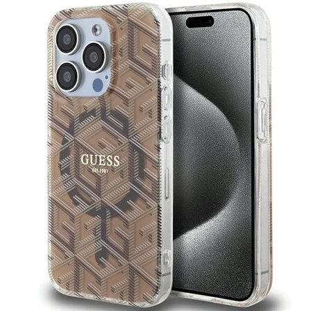 Guess IML GCube MagSafe -kotelo iPhone 15 Pro Maxille - ruskea
