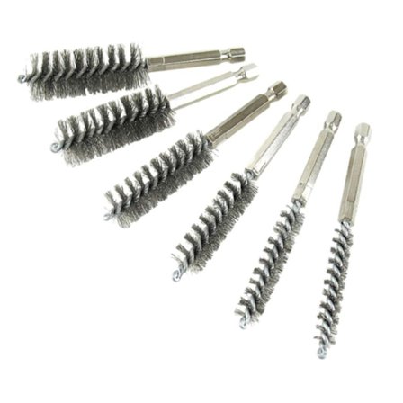 6-pack borstborstar för borrmaskin, små rostfria stålborstar i olika storlekar, silver