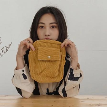 Kvinnor Corduroy Flik Axelväska Canvas Foder Söt liten Crossbody Messenger Bags Ränder Tyg Dragkedja Handväska Handväska för tjejer Yellow