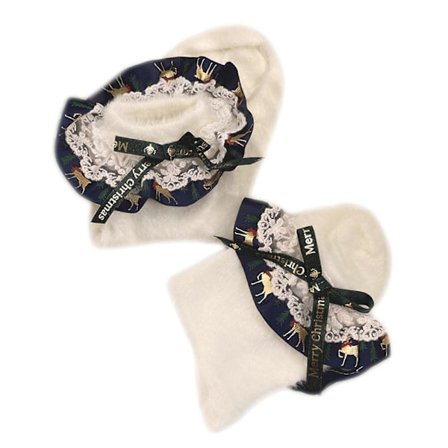 Japansk Stil Kvinner Jenter Furry Korte Ankelsokker Julebokstaver Båndsløyfe Rynket Blondekant Patchwork Lolita Kawaii Fuzzy Varme Strømper
