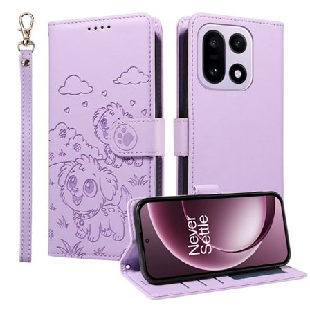 OnePlus 15 Konstläder Plånboksfodral RFID-Skydd Imprinted Dog Pattern