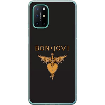 Kompatibelt Mobilskal till OnePlus OnePlus 8T Ikonisk musikillustration med bevingat hjärta och dolk i guldtoner på mörk bakgrund, kraftfull och sy