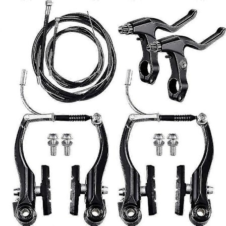 Komplett MTB/Hybrid Cykel Broms Set - Svarta Fram- & Bakbromsar med Vajrar & Handtag