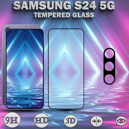 1-Pack SAMSUNG S24 Näytönsuoja & 1-Pack linssinsuoja - Karkaistu Lasi 9H - Super laatu 3D
