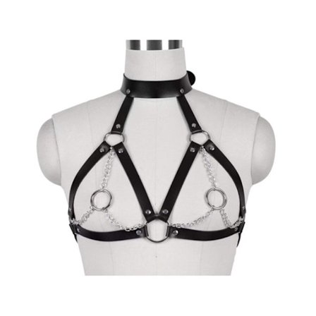 Läder BH Burstil Axelrem, Punk Lager Bröstkedja